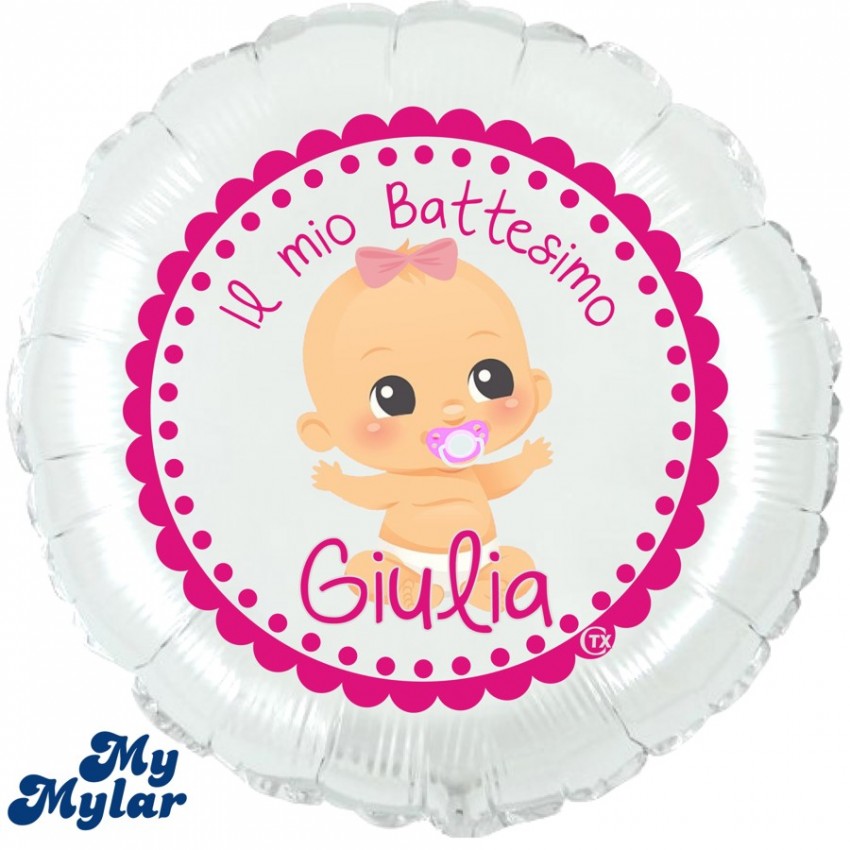 Palloncini Decorati MyMylar - Battesimo Bimba + Nome (18")